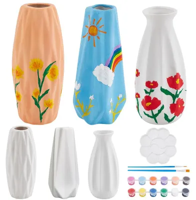Keramikvasen-Set, 3 Stück, zum Selbstbemalen, 13,1/12,8/13,2 cm
