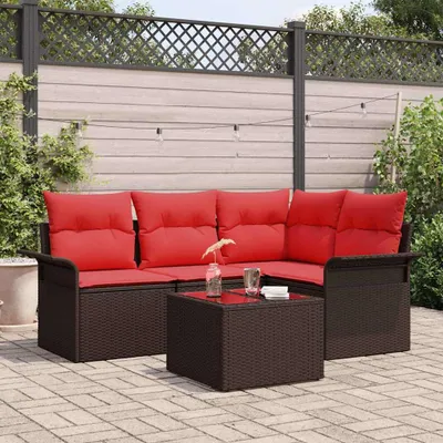 Produktbild von Gartensofa-set mit Speicher 5 pcs Braun Poly-Rattan - Gartenmöbelgarnituren DE130