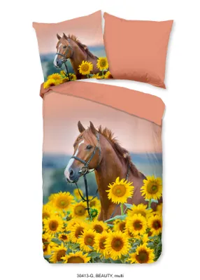 Produktbild von Duvet cover Good Morning 135x200 + 1* 80x80 cm - horse with sunflowers