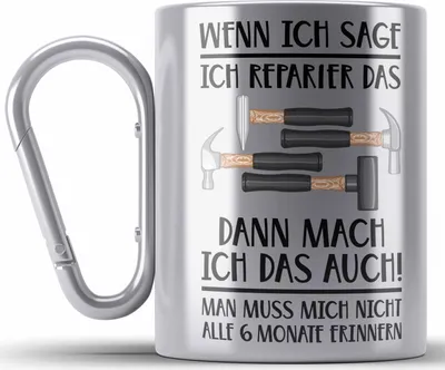 Produktbild von Trendation - Handwerker Edelstahl Tasse Karabiner mit Spruch Geschenke für Handwerk Kaffeebecher KFZ Mechaniker Mechatroniker (Silber)