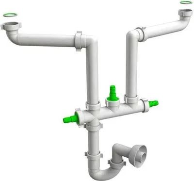 Produktbild von Platzsparender Siphon mit 2 Zuläufen und 3 Hilfsanschlüssen | Space 2