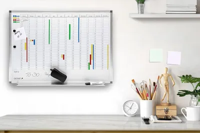 Produktbild von Magneetbord für Jahresplanung - Wand-Absprachen-Planner mit Whiteboard - AP2000 - Wandmontage - weiß