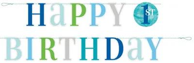 Immagine prodotto di Ghirlanda "Happy 1st Birthday" da 1,8 m in blu - Decorazioni per il primo compleanno di un bambino -