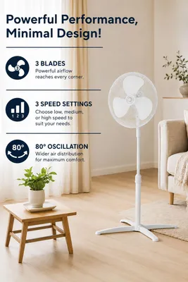Produktbild von Opviq, Kumtel KTF-290, Standventilator, Weiß,100% ABS, 42,1 x 10,5 x 56,3 cm