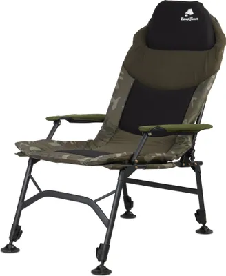 Image de Chaise de pêche CampFeuer, camouflage vert olive, chaise de camping réglable en hauteur, chaise carpe pliante