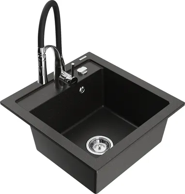 Produktbild von Mexen Vito 1-Becken-Granit-Spüle mit Mischbatterie Aster, Schwarz/Gold metallisch- 6503-75-73450-07