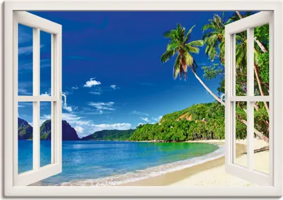 Produktbild von ARTland Leinwandbild Fensterblick Paradies - weiß Größe: 100x70 cm