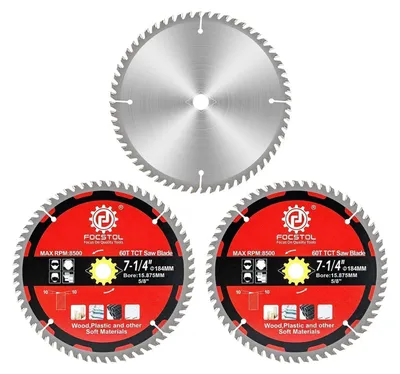 Image de Lame de scie circulaire pour bois, 184 mm x 15,875 mm, 60 dents, lot de 3, pour panneaux de particules, contreplaqué et plastiques