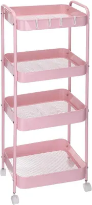 Productafbeelding van Multifunctionele ladekar voor keuken, badkamer en slaapkamer, met wielen - Roze - 4 compartimenten - Opbergkast