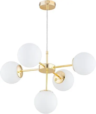 Obrázek produktu pro Závěsné svítidlo, 5 plamenů, zlatá barva, sklo, klasická designová lampa, patice E27, vhodné pro LED žárovky, vhodné do obývacího pokoje, jídelny, ložnice, chodby, výška nastavitelná, nadčasový a elegantní interiérový osvětlení