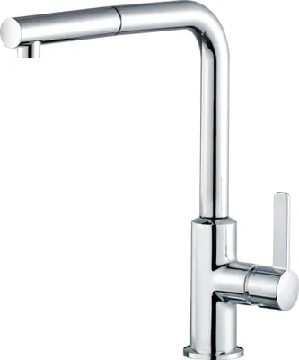 A chrome kitchen faucet with a pull-out spout.