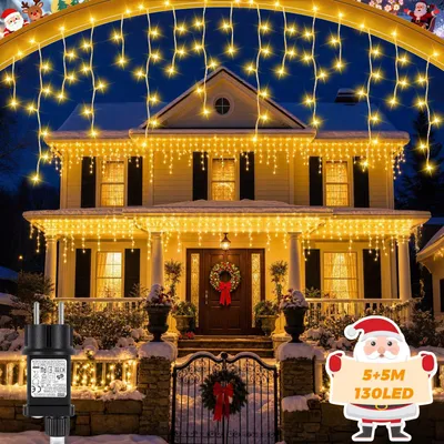 Eisregen-Lichterkette 5+5 m, 130 LEDs, warmweiß, IP65, 8 Modi