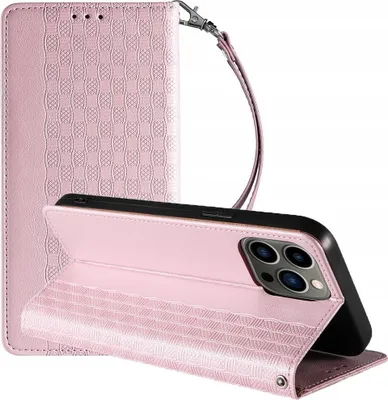 Image de Magnet Strap Case Iphone 14 Pro Max Case with Flap Wallet Mini Lanyard Stand Pink