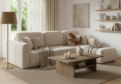 Produktbild von Ecksofa mit Schlaffunktion BRUSK Sofa in Stoff Paros Altweiß Ottomane Rechts