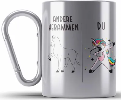 Produktbild von Trendation - Best Hebamme Edelstahl Tasse Karabiner Spruch Geschenk Dankeschön Hebamme Danke (Silber)