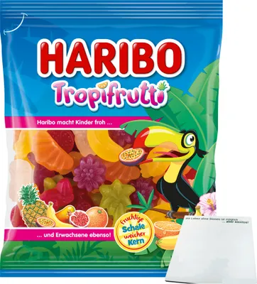 Produktbild von Haribo Tropi Frutti (175g Beutel) + usy Block