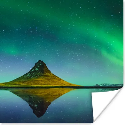 Produktbild von MuchoWow® Poster Nordlicht - Berge - Wasser - Island - Natur 75x75 cm - Wand Dekoration
