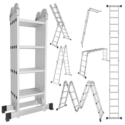 Obrázok produktu pre Vigevee univerzálna, viacúčelová rebrina 7v1, 4x4 stupne, výška cca 470 cm / 4,7 m, hliníková skladacia rebrina s 2 platformami, 2 kolieskami, maximálna nosnosť 150 kg