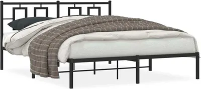Zdjęcie produktu dla Maison Exclusive – rama łóżka z zagłówkiem, metalowa, czarna, 150 x 200 cm