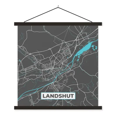Obrázek produktu pro MuchoWow® Textilní plakát - Mapa - Mapa města - Landshut - Německo - Modrá - 90x90cm - S černými lamelami