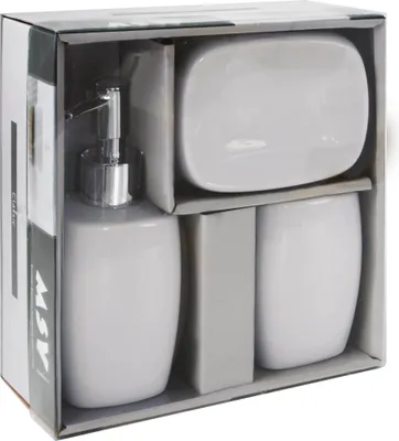 Zdjęcie produktu dla MSV Akcesoria łazienkowe Classic 3-częściowe - dozownik mydła, mydelniczka, pojemnik na szczoteczki do zębów biały