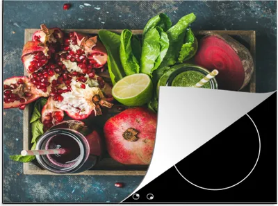 Produktbild von KitchenYeah© Herdabdeckplatte Obstkiste - Obst - Smoothie , 58x51cm, Küche Deko, Glaskeramikkochfeld Herdabdeckung, Abdeckplatte fùr Kochfeld