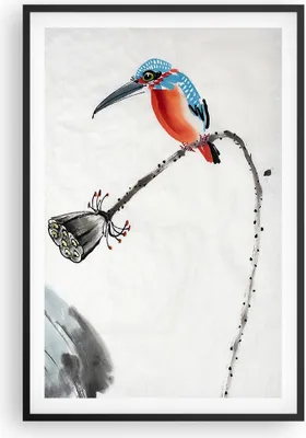 Produktbild von Gerahmtes Poster - Schwarzer Rahmen - Libelle Vogel Blume - 61x91,5 cm - Wand Bild - Wanddeko - Wandbilder - Kunstposter - Wandposter - Bilderrahmen - Bilder - Kunstdruck - Wandbild - P2BPA61x91-4361