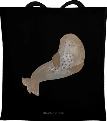 Produktbild von Mr. & Mrs. Panda Tote Bag Robbe Lachen - Schwarz - Geschenk, Shopping Tasche, Jutebeutel, Schultasche, Robben, Strand, Einkaufstasche, Ostsee, Lustige Sprüche, Nordsee