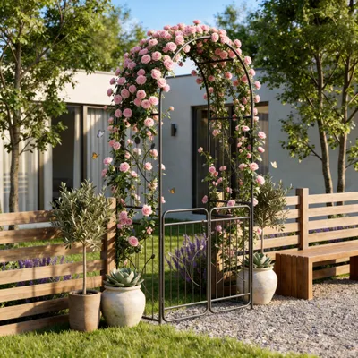 Immagine prodotto di Arco per rose, arco da giardino, arco in metallo, arco per il giardino, struttura per rose, griglia per piante rampicanti, supporto per rose e piante rampicanti, colore nero