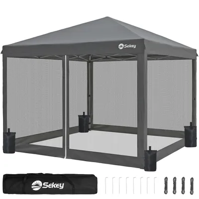 Produktbild von Sekey Faltpavillon 3x3m Pop Up Pavillon mit Moskitonetz, Wasserdichter Gartenpavillon höhenverstellbar inkl. 4 Sandsäcke für Garten Party Camping