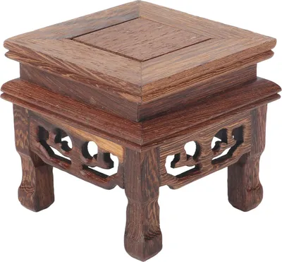 Produktbild von Quadratischer, stabiler Holzständer im Retro-Stil aus robustem Holz, vielseitig einsetzbar für Pflanzen, Teekannen und Schmuck.