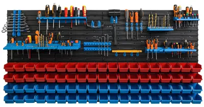 Immagine prodotto di Pannello portattrezzi - Sistema di stoccaggio per utensili - 154 x 78 cm - 76 contenitori