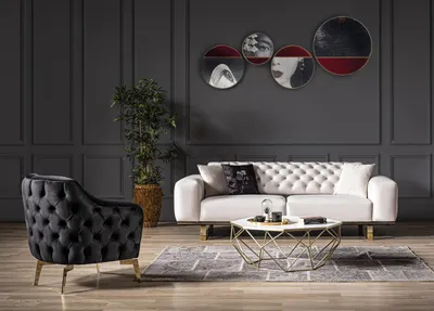 Produktbild von Wohnzimmer Sessel Polster Design Modern Sofas Textil Neu Luxus Schwarz