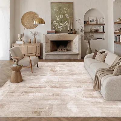 Zdjęcie produktu dla Dywan do salonu z abstrakcyjnym wzorem, możliwość prania, kolor beżowo-brązowy, wymiary 300 x 400 cm