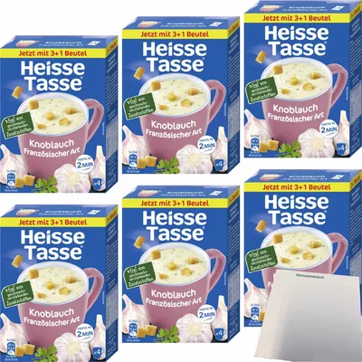 Produktbild von Heisse Tasse Knoblauch Französischer Art Suppe 6er Pack (6x 4 Beutel a 19,5g) + usy Block
