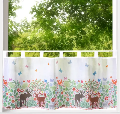 Produktbild von heimtexland ® Scheibengardine Blumen Gardine Digitaldruck HxB 45x120 Fensterdekoration  Bistrogardine Typ789 Hirsch Bunt