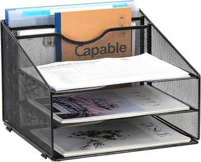 Produktbild von PolkaHome® Schreibtisch-Organizer A4 5 Fächer Metallgitter, Zeitschriftenablage, Briefablage, Dokumentenhalter für Zuhause & Büro,