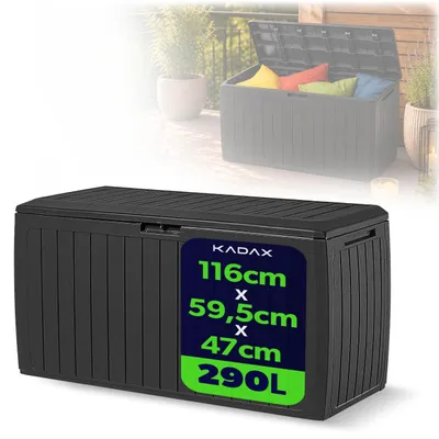 Obrázek produktu pro Zahradní box KADAX "Amfisa", plastový úložný box, zahradní truhla, zahradní box, antracit, 290L, 116 cm
