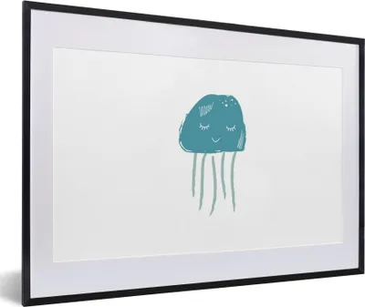 Produktbild von MuchoWow® MuchoWow® Gerahmtes Poster Qualle - Meer - Blau - Aquarell 60x40 cm - Poster mit zchwarzem Bilderrahmen - Schlafzimmer - Plakat in Rahmen - Drucken