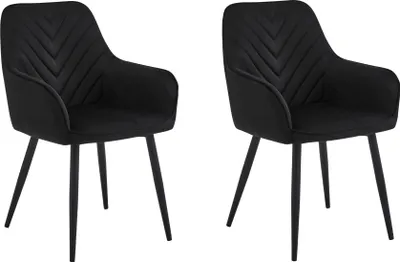 Image de Chaise de salle à manger, chaise de cuisine, chaise rembourrée, chaise de maquillage, set de 2 fauteuils de salon en velours, supporte jusqu'à 110 kg, noir