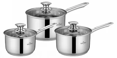Produktbild von Swiss Haus® DC1006 Induktions-Kochtopf-Set – 6-teilig (Töpfe mit Deckeln) Ø 16/18/20 cm – 2,1 l / 2,9 l / 3,9 l – Backofen- und spülmaschinengeeignet – Edelstahl