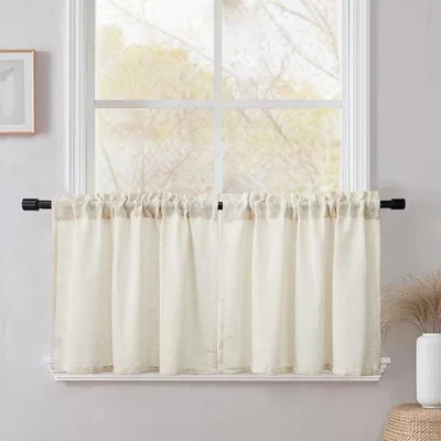 Obrázek produktu pro Ibenzoa® Poloprůhledné lněné kuchyňské závěsy – sada 2 kusů, rozměry 60 x 120 cm, materiál: 10 % len / 90 % polyester, poutko pro tyč o průměru 7 cm, filtrují světlo a zajišťují soukromí