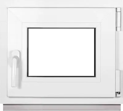 A white PVC window frame with a clear glass pane, shown from the front.