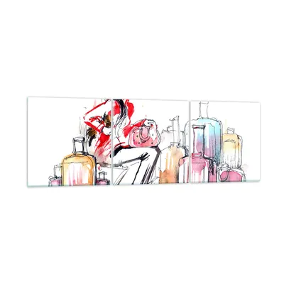 Produktbild von Bilder auf glas - Frau Taschen Reisen Tourismus - 120x40cm - Glasbilder - Wandbilder - Kunstdruck - zum Aufhängen bereit - Wanddekoration aus Glas - Glas Bilder - Wandbild auf Glas - GCA120x40-3014