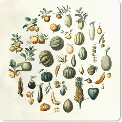 Produktbild von MuchoWow® Mauspad Mousepad Gemüse - Obst - Vintage 20x20 cm - Mousepads - Maus Mat - Pad - Mausunterlage - Desk Mat - Bureauartikeln