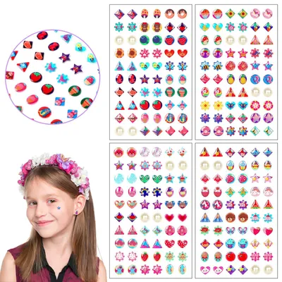 Produktbild von AUGSUN Klebeohrringe Mädchen, 240 Stück Selbstklebende Klebeohrringe Sticker 3D