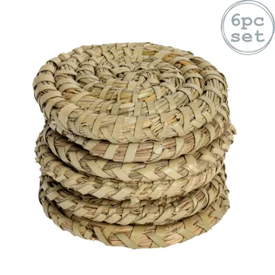 Produktbild von Runde Untersetzer aus gewebtem Palmblatt - 10 cm - 6er-Pack