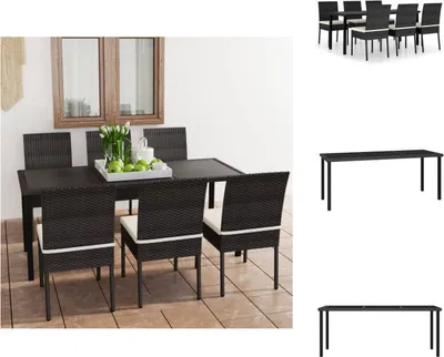 Produktbild von vidaXL 7-tlg. Garten-Essgruppe Poly Rattan Schwarz -  Gartenmöbel-Sets