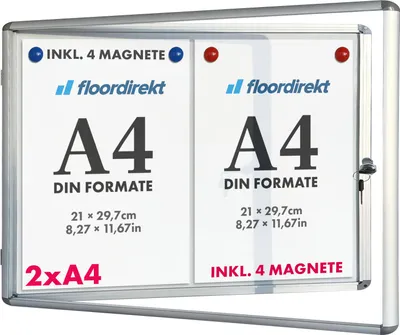 Zdjęcie produktu dla Wysokiej jakości gablota wewnętrzna 2 x A4 z 4 magnesami Magnetyczny i zapisywalny panel tylny