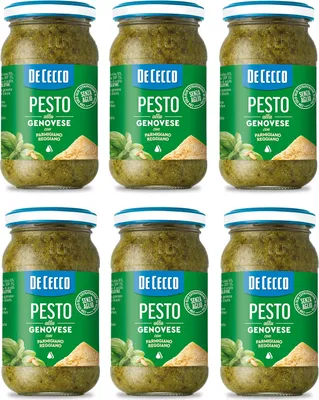 Produktbild von 6x De Cecco Pesto alla Genovese con Parmigiano Reggiano senza aglio Pesto mit frischem Basilikum, Parmigiano Reggiano ohne Knoblauch 190g Italienisches Sauce